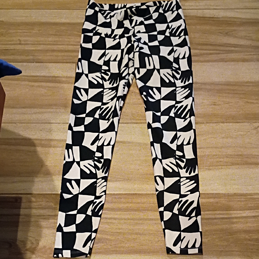 Dazey LA Black White Hands Leggings Pants Medium